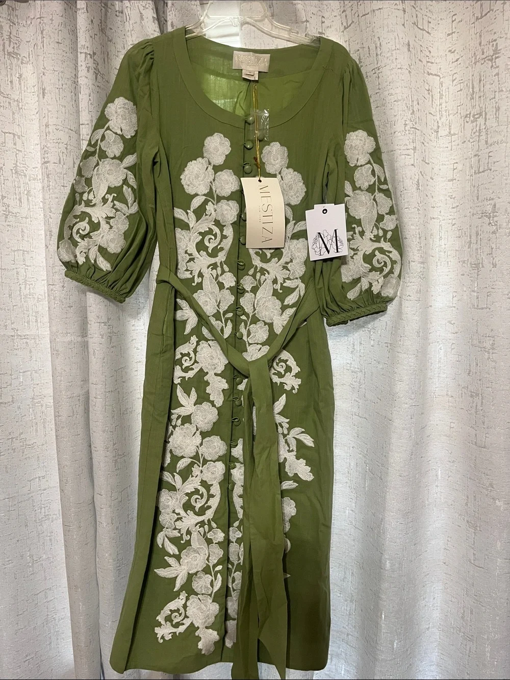 Mestiza Olive Green Embroidered Midi Dress - Picture 2 of 7